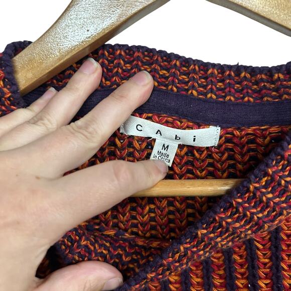Fall Boho Rib Knit Sweater Cabi Orange Navy Cotton Medium - Picture 5 of 7